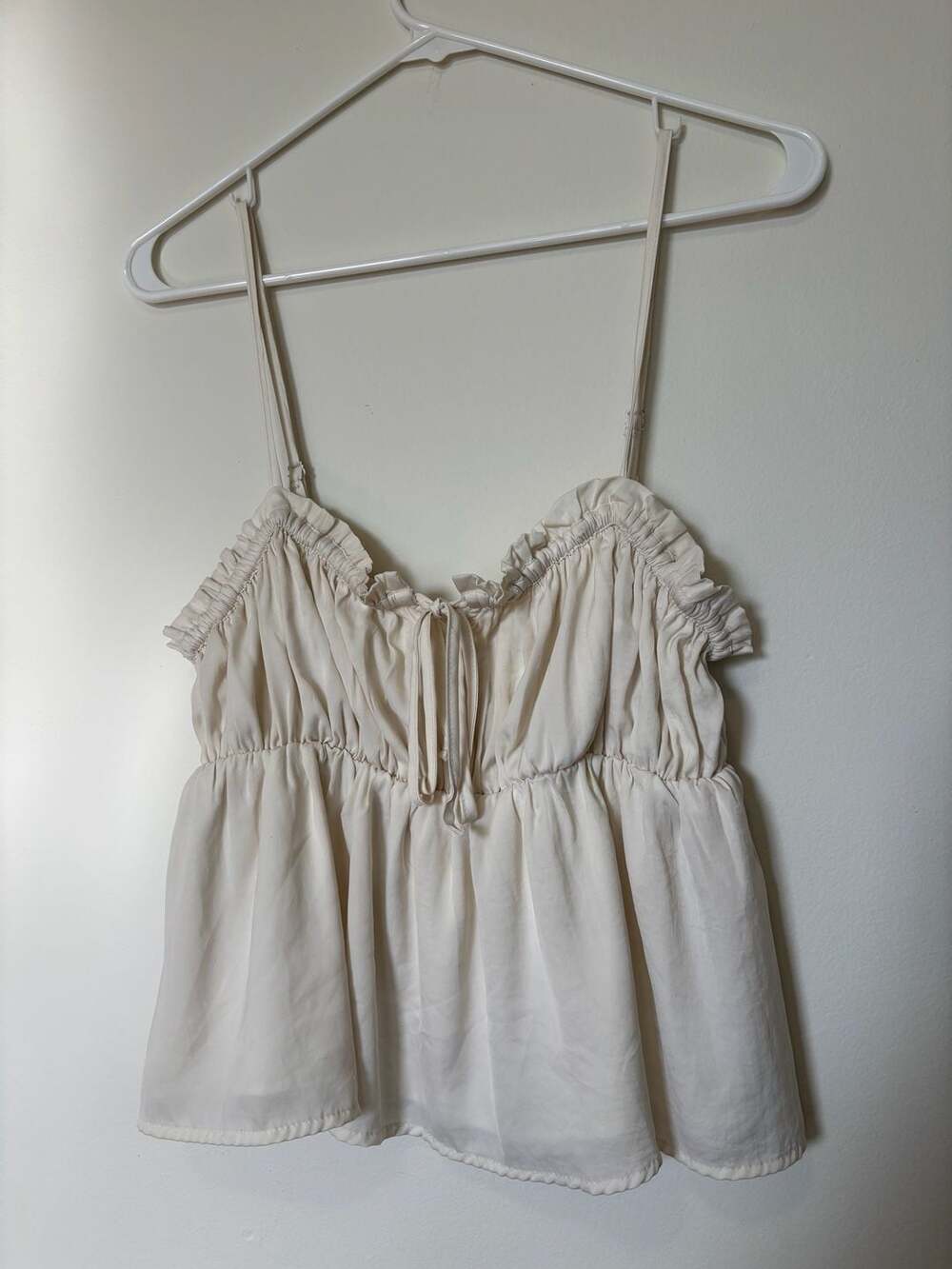 American Eagle Cream Ruffle Trim Babydoll Cami Top